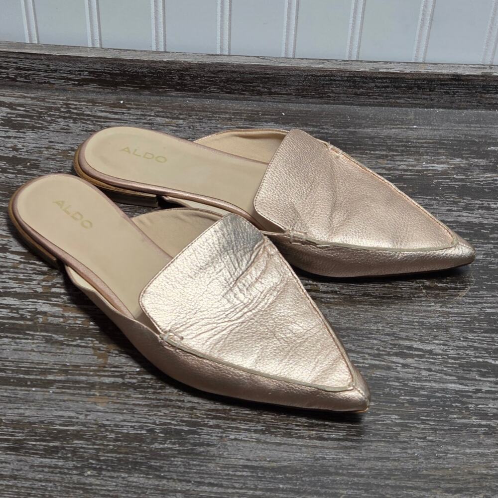 Aldo Women's Metallic Pink Pointed Toe Slip On Comfort Mule Size 10